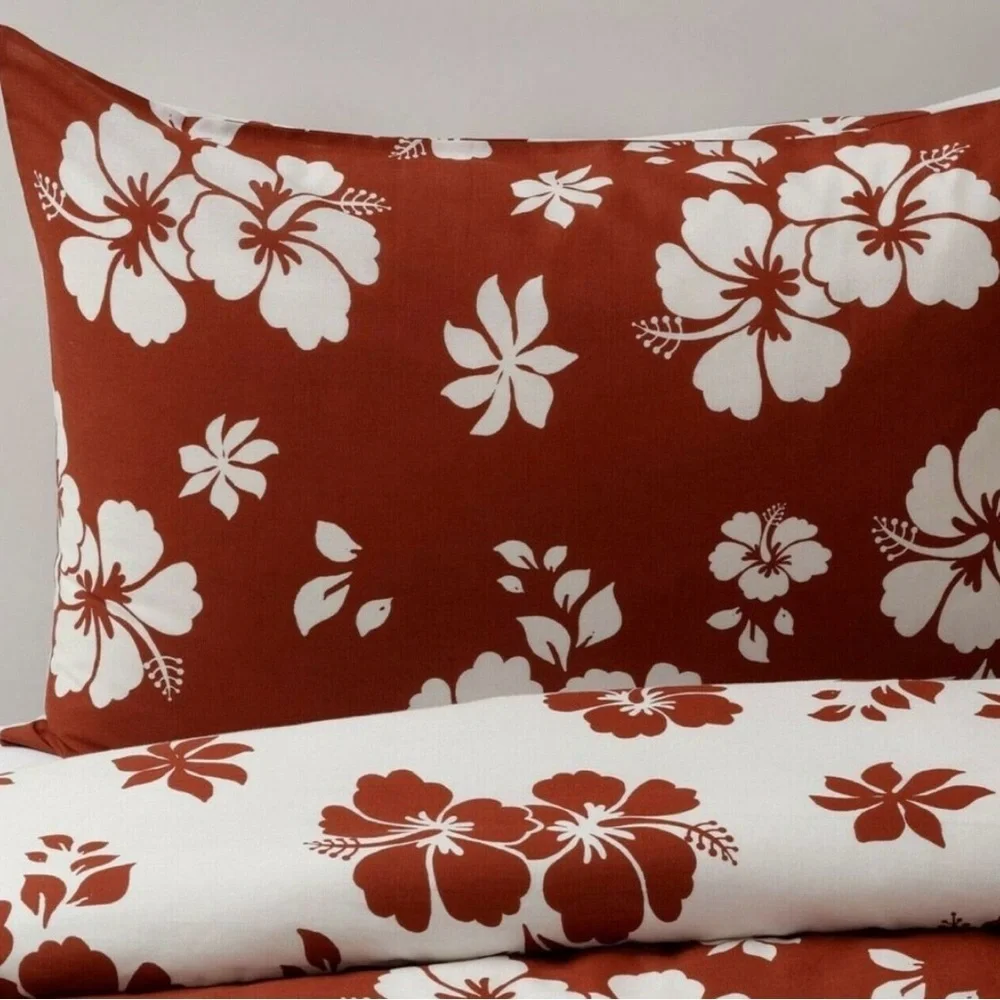 NWT IKEA Salepsrot - Queen Reversible Duvet Set Rust & White Floral